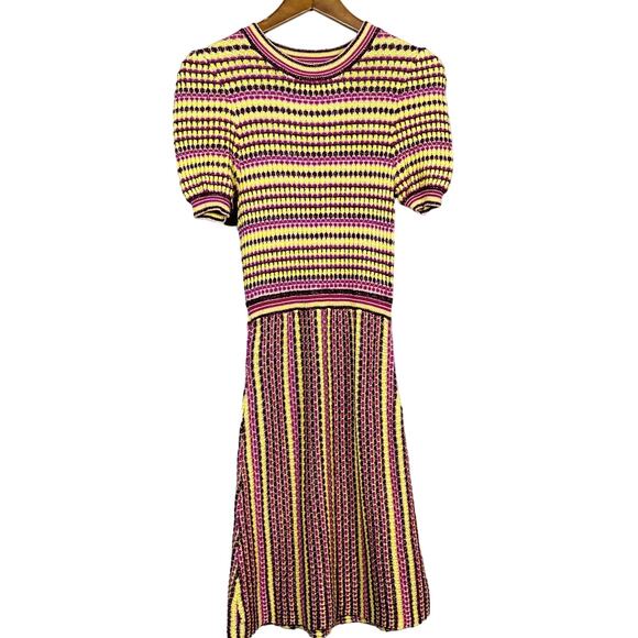 Free People Knit Jersey Dress Fit & Flare Puff Sleeve Short Stripe - XS - Picture 1 of 4